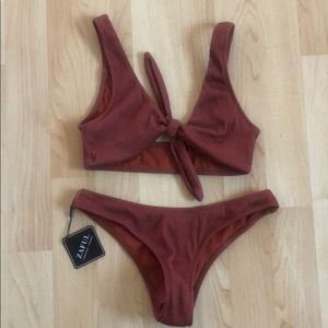 Zaful brown bikini knot bikini high waisted